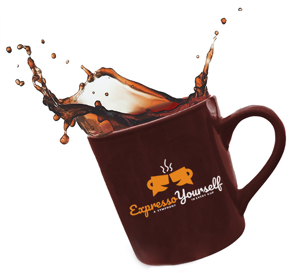 Expresso Yourself Logo on a cup of coffee